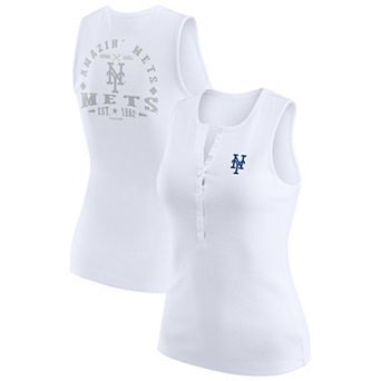 Women's WEAR by Erin Andrews White New York Mets Rib-Knit Henley Tank Top
