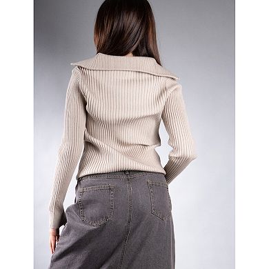 Jess by Meiko Women's Rib Knit Quarter Zip Sweater