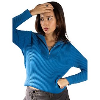 Jess by Meiko Women's Rib Knit Quarter Zip Sweater