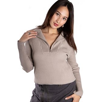 Jess by Meiko Women's Rib Knit Quarter Zip Sweater
