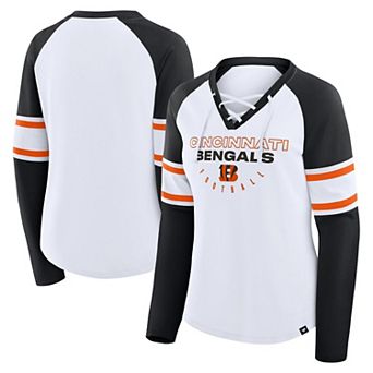 Women's Fanatics White/Black Cincinnati Bengals Redzone Blitz Package Raglan Lace-Up V-Neck Long Sleeve T-Shirt