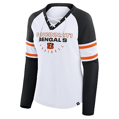 Women's Fanatics White/Black Cincinnati Bengals Redzone Blitz Package Raglan Lace-Up V-Neck Long Sleeve T-Shirt