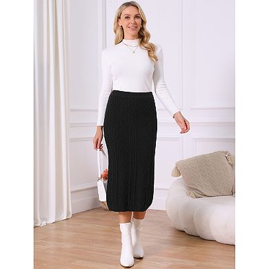 Women's Ribbed Knit Midi Skirts Elastic High Waist Stretchy Pencil Casual Sweater Skirt