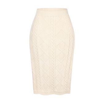Women's Ribbed Knit Midi Skirts Elastic High Waist Stretchy Pencil Casual Sweater Skirt