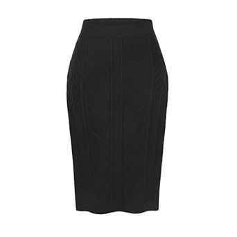 Women's Ribbed Knit Midi Skirts Elastic High Waist Stretchy Pencil Casual Sweater Skirt