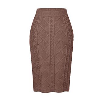 Women's Ribbed Knit Midi Skirts Elastic High Waist Stretchy Pencil Casual Sweater Skirt