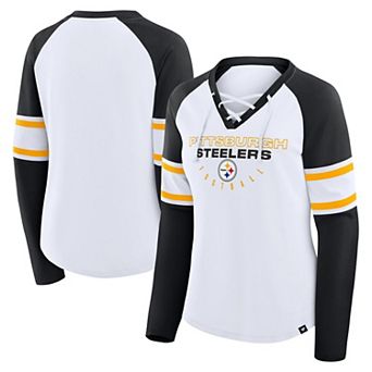 Women's Fanatics White/Black Pittsburgh Steelers Redzone Blitz Package Raglan Lace-Up V-Neck Long Sleeve T-Shirt