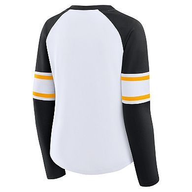 Women's Fanatics White/Black Pittsburgh Steelers Redzone Blitz Package Raglan Lace-Up V-Neck Long Sleeve T-Shirt