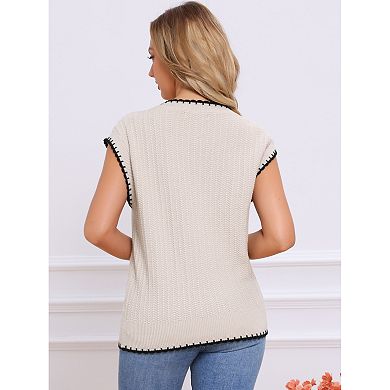 Sweater Vest for Women's V Neck School Uniform Contrast Color Sleeveless Knit Pullover Tops