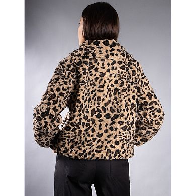 Jess by Meiko Women's Oversized Collar Plush Bomber Jacket