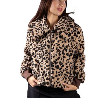 Jess by Meiko Women's Oversized Collar Plush Bomber Jacket