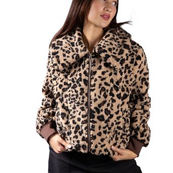Jess by Meiko Women's Oversized Collar Plush Bomber Jacket