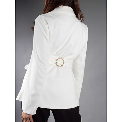 Jess by Meiko Women's Faux Suede Notched Lapel Wrap Belt Blazer