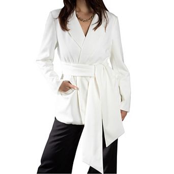 Jess by Meiko Women's Faux Suede Notched Lapel Wrap Belt Blazer