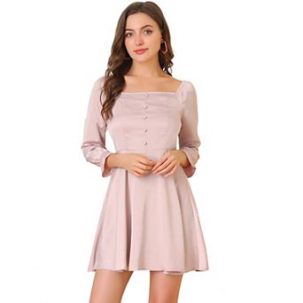 Women's Satin Mini Dress Square Neck Fit and Flare Dresses