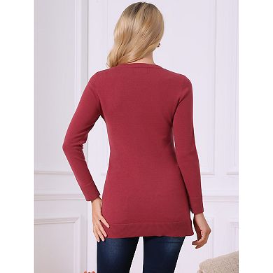 Women's Long Sleeve Sweaters Tunic Tops Loose Fit Casual Long Knit Shirt with Pockets