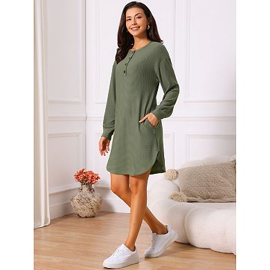 Women's Long Sleeve Dresses Button Down Unique Wavy Texture Tunic Casual Dress Daily Outfits