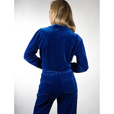 Jess by Meiko Women's Long Sleeves High Neck Slim Fit 2 Pieces Zip-up Velour Tracksuit Set