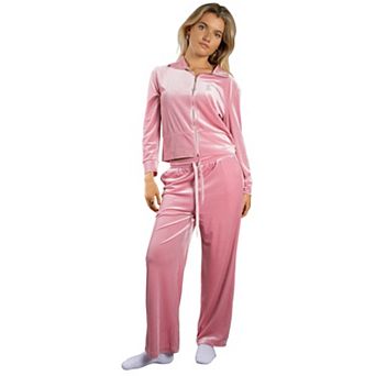 Jess by Meiko Women's Long Sleeves High Neck Slim Fit 2 pc Zip-up Velour Tracksuit Set