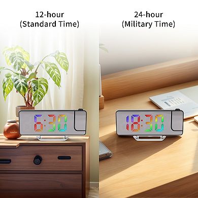 Projection Alarm Clocks with Big Numbers Temperature Display, Dimmable, 12/24H, 7.5x2.8x1 inch