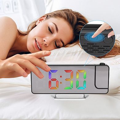 Projection Alarm Clocks with Big Numbers Temperature Display, Dimmable, 12/24H, 7.5x2.8x1 inch