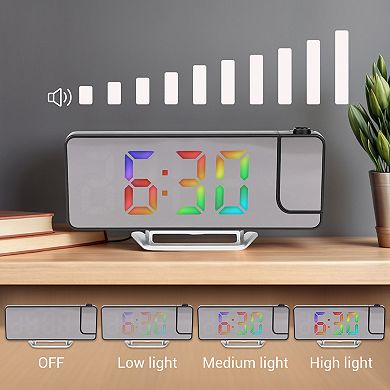 Projection Alarm Clocks with Big Numbers Temperature Display, Dimmable, 12/24H, 7.5x2.8x1 inch