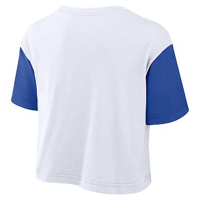 Women's Nike White/Royal Kentucky Wildcats Color-Block Script Performance Cropped T-Shirt