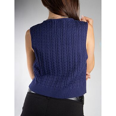 Jess by Meiko Women's Lightweight Cable Knit Tie Vest