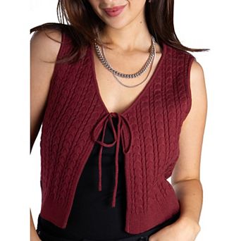 Jess by Meiko Women's Lightweight Cable Knit Tie Vest