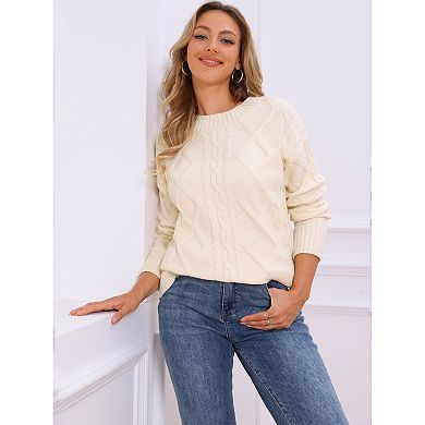 Cable Knit Sweater for Women's Crewneck Long Sleeve Casual Oversized Pullover Sweater Top