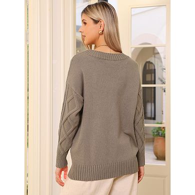 Cable Knit Sweater for Women's Crewneck Long Sleeve Casual Oversized Pullover Sweater Top
