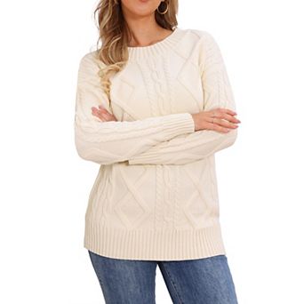 Cable Knit Sweater for Women's Crewneck Long Sleeve Casual Oversized Pullover Sweater Top