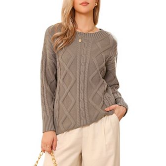 Cable Knit Sweater for Women's Crewneck Long Sleeve Casual Oversized Pullover Sweater Top