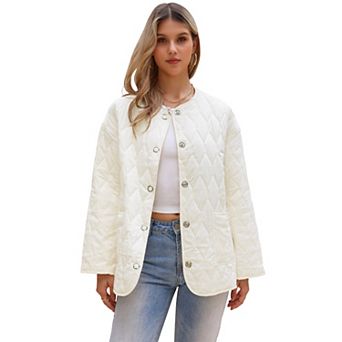 Elegant Puffer Jacket for Women's Long Sleeve Snap Button Quilted Down Jackets