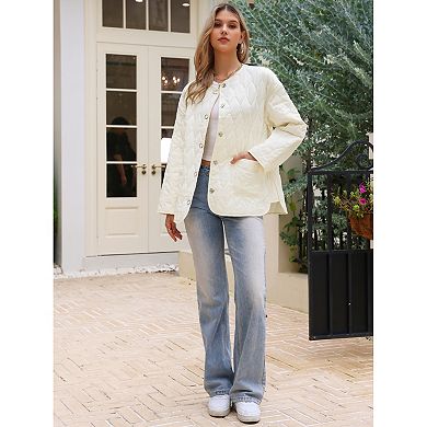 Elegant Puffer Jacket for Women's Long Sleeve Snap Button Quilted Down Jackets