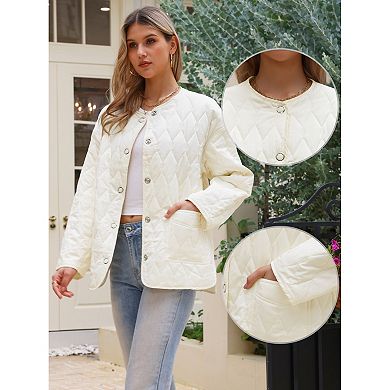 Elegant Puffer Jacket for Women's Long Sleeve Snap Button Quilted Down Jackets