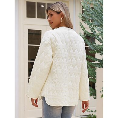 Elegant Puffer Jacket for Women's Long Sleeve Snap Button Quilted Down Jackets