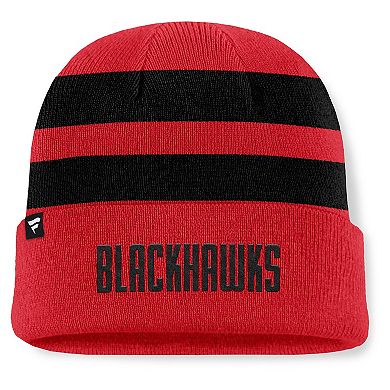 Men's Fanatics Red/Black Chicago Blackhawks Fundamental Swipe Stripe Cuffed Knit Hat