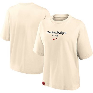 Women's Nike Cream Ohio State Buckeyes Established Tag Boxy T-Shirt