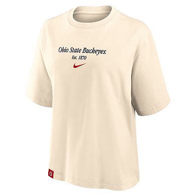Women's Nike Cream Ohio State Buckeyes Established Tag Boxy T-Shirt