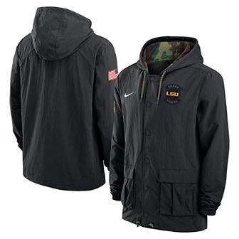 Men's Nike Black LSU Tigers Full-Snap Hoodie Military Jacket
