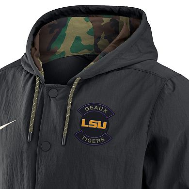 Men's Nike Black LSU Tigers Full-Snap Hoodie Military Jacket