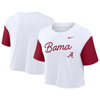 Women's Nike White/Crimson Alabama Crimson Tide Color-Block Script Performance Cropped T-Shirt