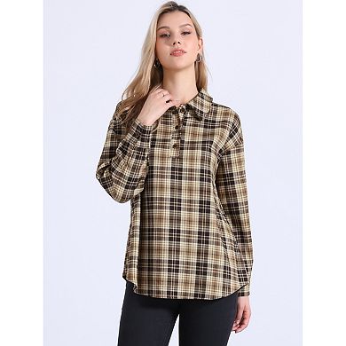 Plaid Blouse for Women Casual Lapel Collar Button Long Sleeve Shirt Top