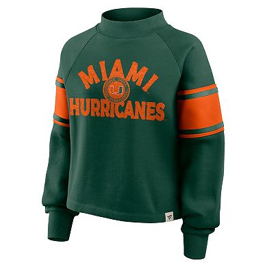 Women's Fanatics Green Miami Hurricanes Oversized Hometown Premium Punt Coverage Raglan Pullover Sweatshirt