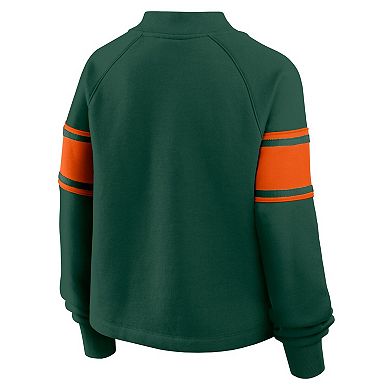 Women's Fanatics Green Miami Hurricanes Oversized Hometown Premium Punt Coverage Raglan Pullover Sweatshirt