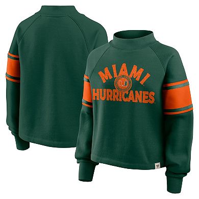 Women's Fanatics Green Miami Hurricanes Oversized Hometown Premium Punt Coverage Raglan Pullover Sweatshirt