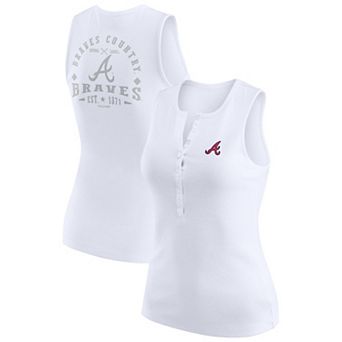 Women's WEAR by Erin Andrews White Atlanta Braves Rib-Knit Henley Tank Top