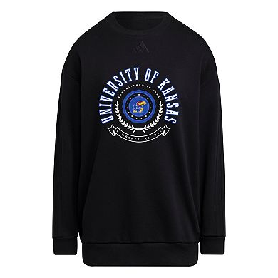 Women's adidas Black Kansas Jayhawks Oversized Crewneck Pullover
