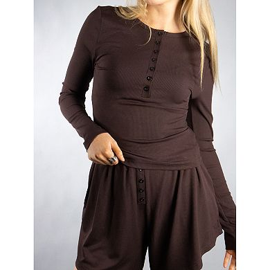 Jess by Meiko Women's Casual Cozy Henley Top and Short Set